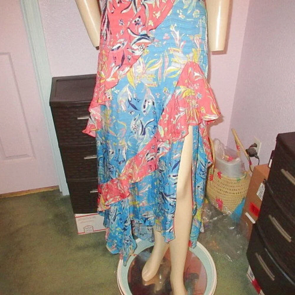 Tanya Taylor Silk Maxi Dress Size 2 Asymmetrical Tiered Iliana Ruffle Oversized